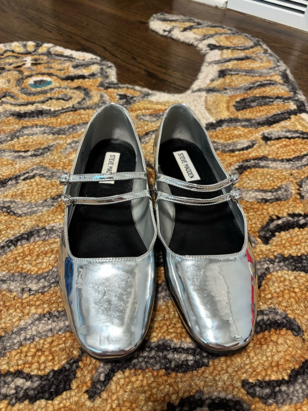 Steve Madden Metallic Silver Double-Strap Mary Jane Flats